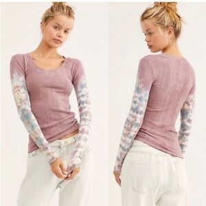 Free People Big Sure Tie Dye Tee Top Misty Mountain Purple Blue White Large